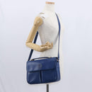 CELINE Circle Shoulder Bag Leather Blue Gold Auth 153882V-25