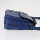 CELINE Circle Shoulder Bag Leather Blue Gold Auth 153882V-4