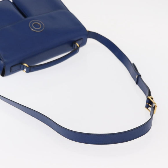 CELINE Circle Shoulder Bag Leather Blue Gold Auth 153882V