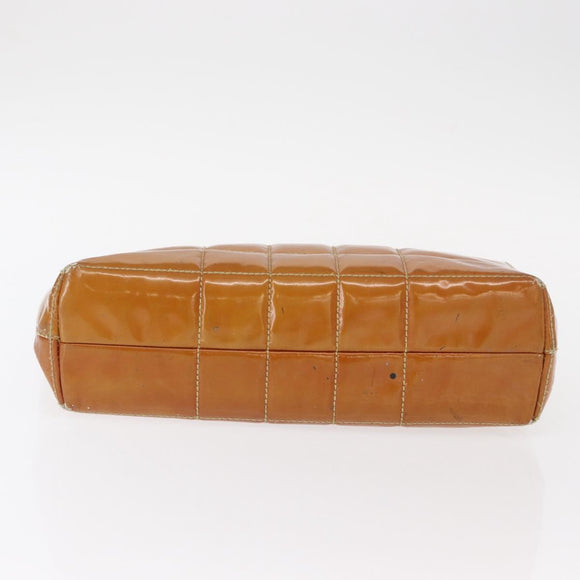 CHANEL Choco Bar Chain Shoulder Bag Patent leather Brown Gold CC Auth 153883