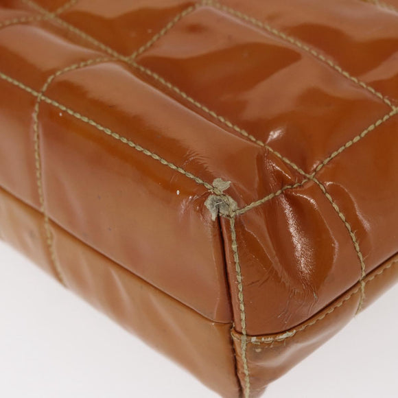 CHANEL Choco Bar Chain Shoulder Bag Patent leather Brown Gold CC Auth 153883