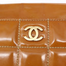 CHANEL Choco Bar Chain Shoulder Bag Patent leather Brown Gold CC Auth 153883-18