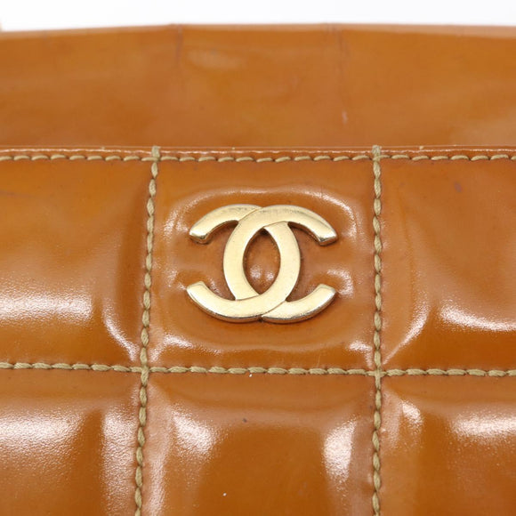 CHANEL Choco Bar Chain Shoulder Bag Patent leather Brown Gold CC Auth 153883