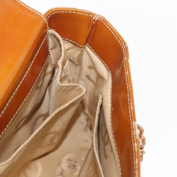 CHANEL Choco Bar Chain Shoulder Bag Patent leather Brown Gold CC Auth 153883