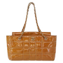 CHANEL Choco Bar Chain Shoulder Bag Patent leather Brown Gold CC Auth 153883-13