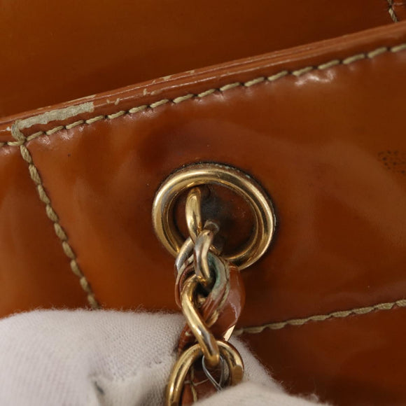 CHANEL Choco Bar Chain Shoulder Bag Patent leather Brown Gold CC Auth 153883