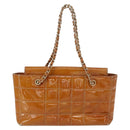 CHANEL Choco Bar Chain Shoulder Bag Patent leather Brown Gold CC Auth 153883-2