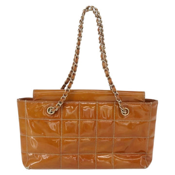CHANEL Choco Bar Chain Shoulder Bag Patent leather Brown Gold CC Auth 153883 - 0