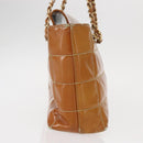 CHANEL Choco Bar Chain Shoulder Bag Patent leather Brown Gold CC Auth 153883-4