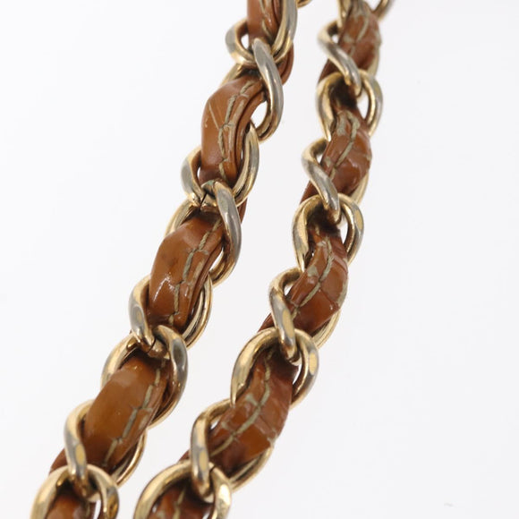 CHANEL Choco Bar Chain Shoulder Bag Patent leather Brown Gold CC Auth 153883