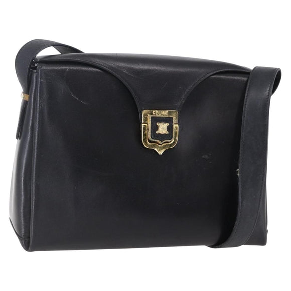CELINE Shoulder Bag Leather Black Gold Auth 153884