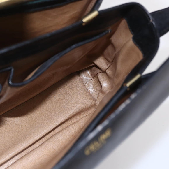 CELINE Shoulder Bag Leather Black Gold Auth 153884