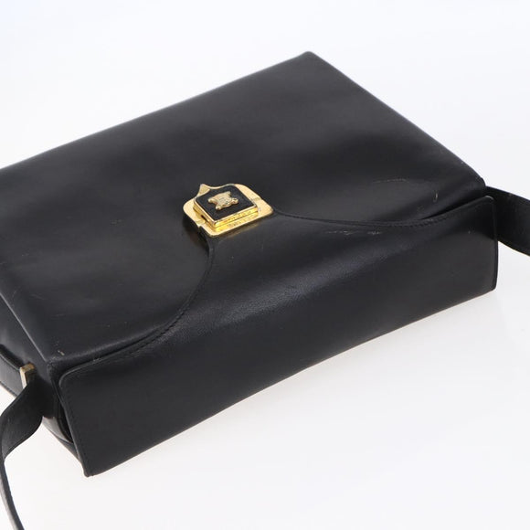 CELINE Shoulder Bag Leather Black Gold Auth 153884