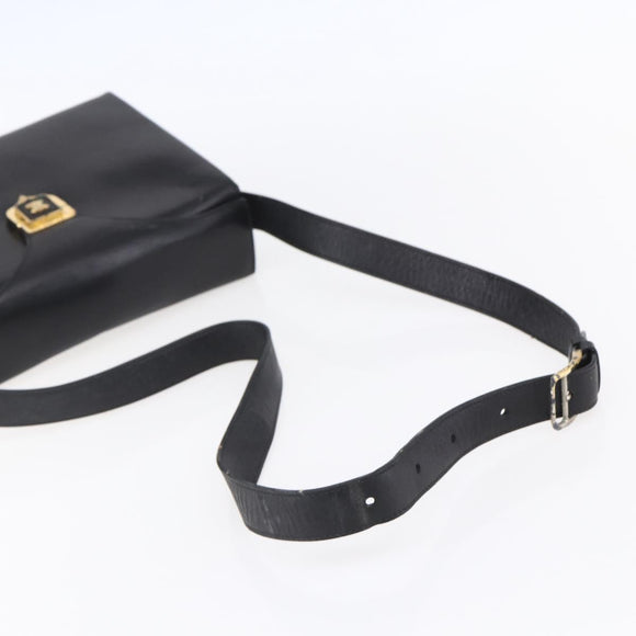 CELINE Shoulder Bag Leather Black Gold Auth 153884