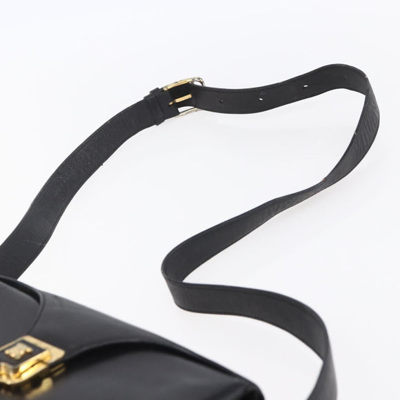 CELINE Shoulder Bag Leather Black Gold Auth 153884