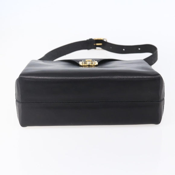 CELINE Shoulder Bag Leather Black Gold Auth 153884