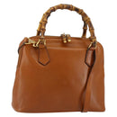 GUCCI Bamboo Hand Bag Leather 2way Brown Gold 000 1274 0290 Auth 153886-1