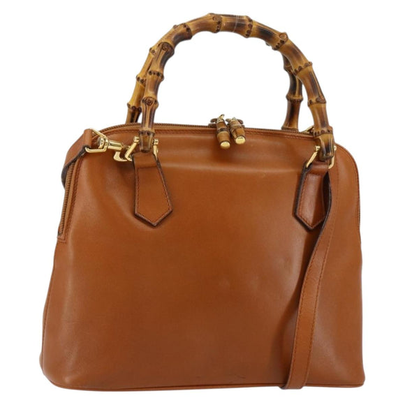 GUCCI Bamboo Hand Bag Leather 2way Brown Gold 000 1274 0290 Auth 153886