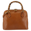 GUCCI Bamboo Hand Bag Leather 2way Brown Gold 000 1274 0290 Auth 153886-13