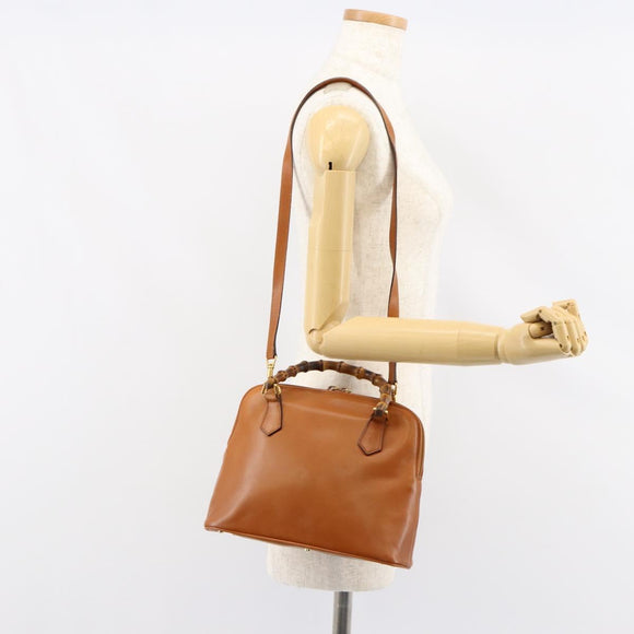 GUCCI Bamboo Hand Bag Leather 2way Brown Gold 000 1274 0290 Auth 153886