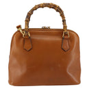 GUCCI Bamboo Hand Bag Leather 2way Brown Gold 000 1274 0290 Auth 153886-2