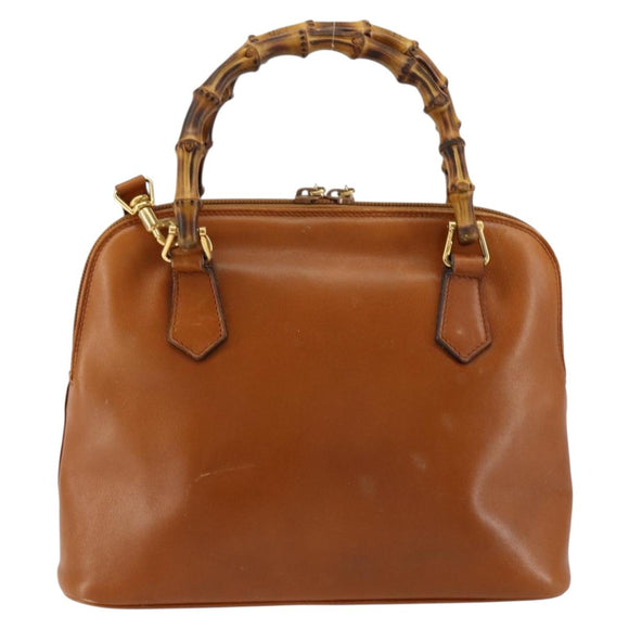 GUCCI Bamboo Hand Bag Leather 2way Brown Gold 000 1274 0290 Auth 153886