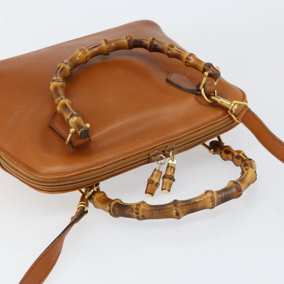 GUCCI Bamboo Hand Bag Leather 2way Brown Gold 000 1274 0290 Auth 153886