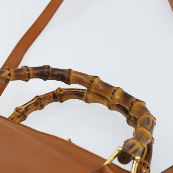 GUCCI Bamboo Hand Bag Leather 2way Brown Gold 000 1274 0290 Auth 153886