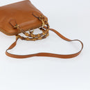GUCCI Bamboo Hand Bag Leather 2way Brown Gold 000 1274 0290 Auth 153886-9