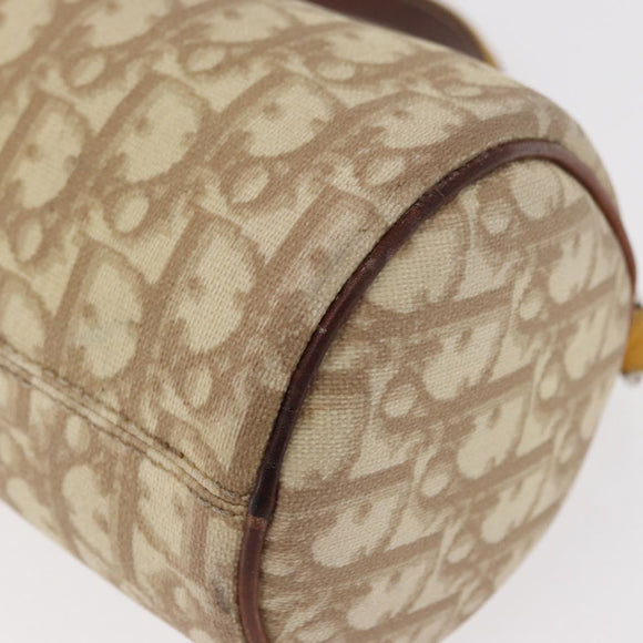 Christian Dior Trotter Canvas Romantic Hand Bag PVC Beige Silver Auth 153888