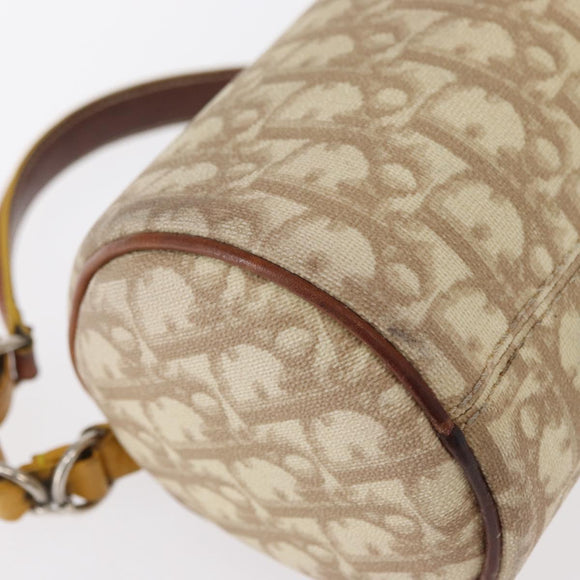 Christian Dior Trotter Canvas Romantic Hand Bag PVC Beige Silver Auth 153888