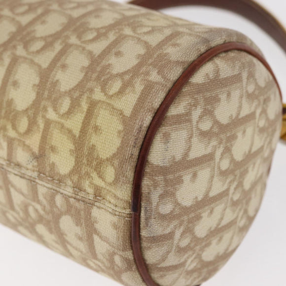 Christian Dior Trotter Canvas Romantic Hand Bag PVC Beige Silver Auth 153888