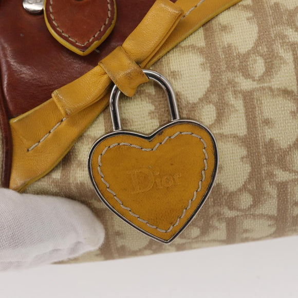Christian Dior Trotter Canvas Romantic Hand Bag PVC Beige Silver Auth 153888