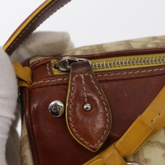 Christian Dior Trotter Canvas Romantic Hand Bag PVC Beige Silver Auth 153888