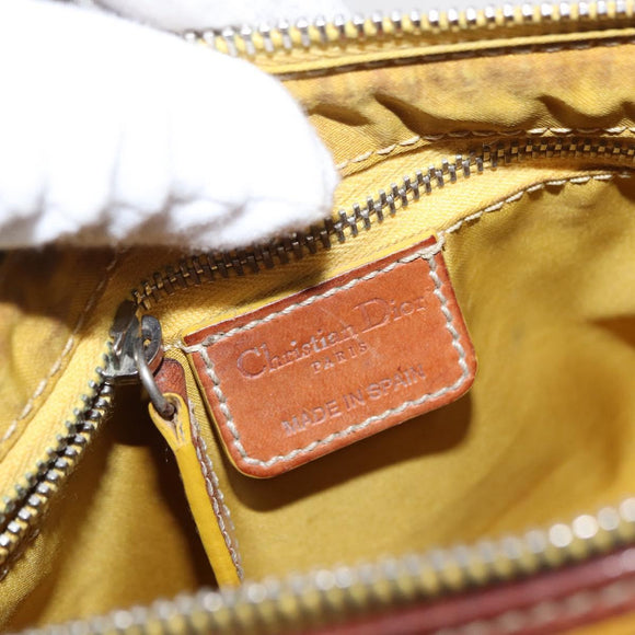 Christian Dior Trotter Canvas Romantic Hand Bag PVC Beige Silver Auth 153888