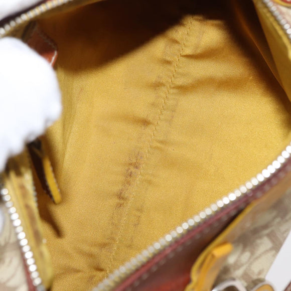 Christian Dior Trotter Canvas Romantic Hand Bag PVC Beige Silver Auth 153888