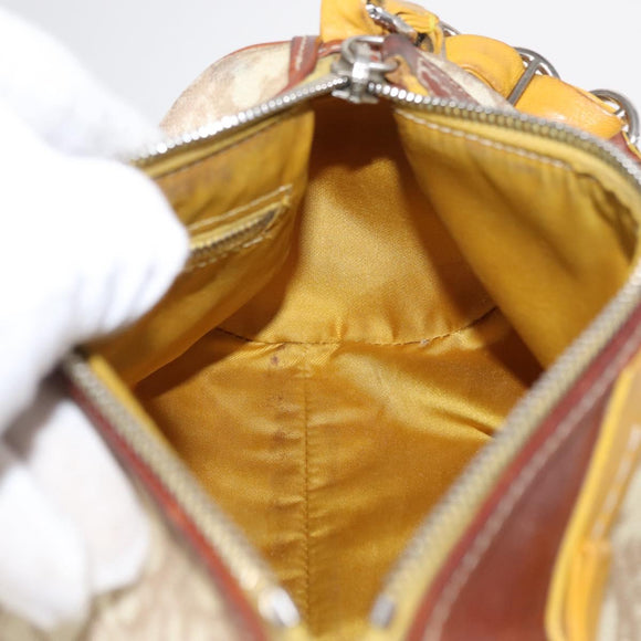 Christian Dior Trotter Canvas Romantic Hand Bag PVC Beige Silver Auth 153888