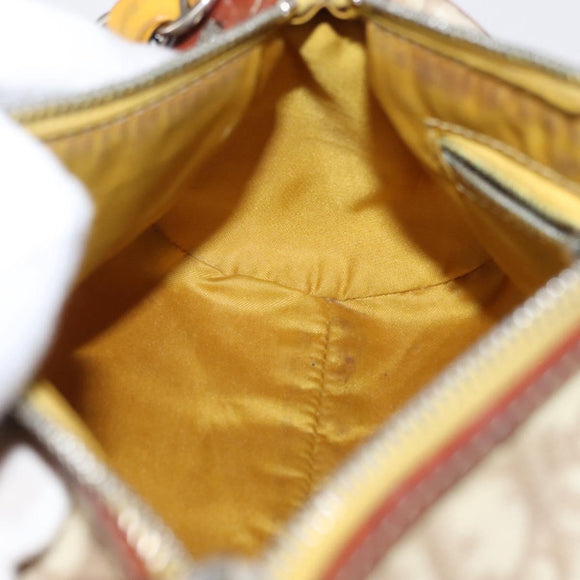 Christian Dior Trotter Canvas Romantic Hand Bag PVC Beige Silver Auth 153888