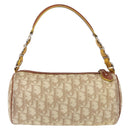Christian Dior Trotter Canvas Romantic Hand Bag PVC Beige Silver Auth 153888-3