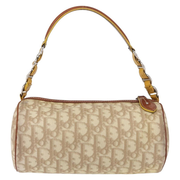 Christian Dior Trotter Canvas Romantic Hand Bag PVC Beige Silver Auth 153888