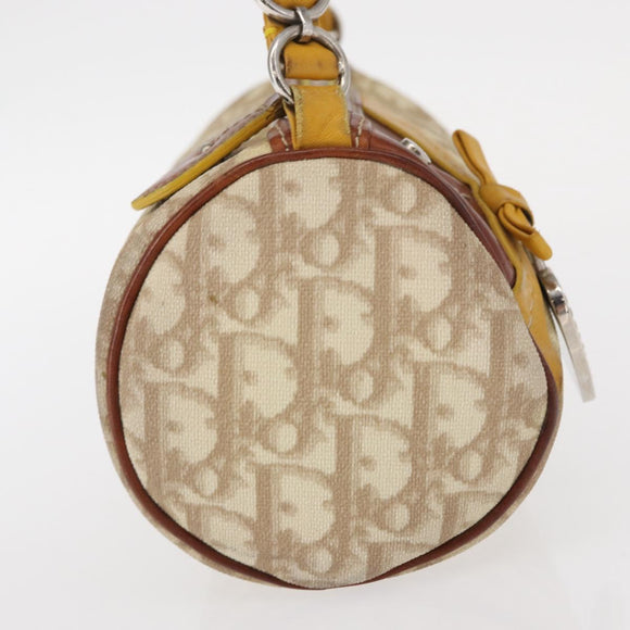 Christian Dior Trotter Canvas Romantic Hand Bag PVC Beige Silver Auth 153888