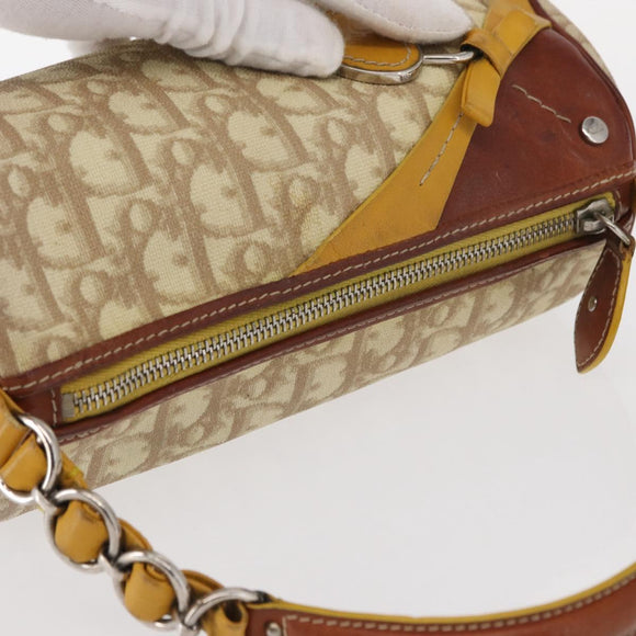 Christian Dior Trotter Canvas Romantic Hand Bag PVC Beige Silver Auth 153888