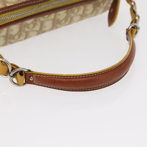 Christian Dior Trotter Canvas Romantic Hand Bag PVC Beige Silver Auth 153888