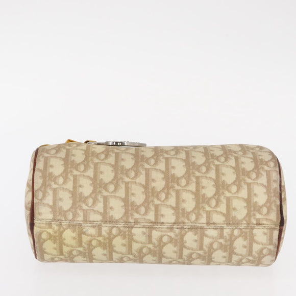 Christian Dior Trotter Canvas Romantic Hand Bag PVC Beige Silver Auth 153888