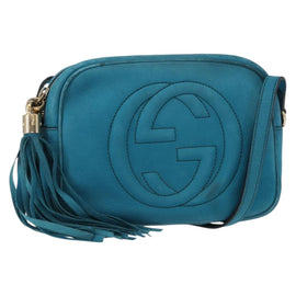 GUCCI Soho Shoulder Bag Suede Leather Blue Gold 308364 Auth 153895