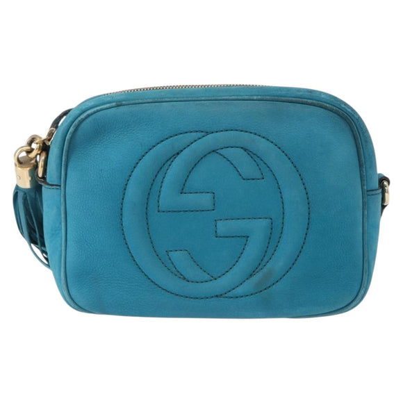 GUCCI Soho Shoulder Bag Suede Leather Blue Gold 308364 Auth 153895