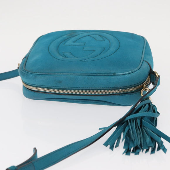 GUCCI Soho Shoulder Bag Suede Leather Blue Gold 308364 Auth 153895