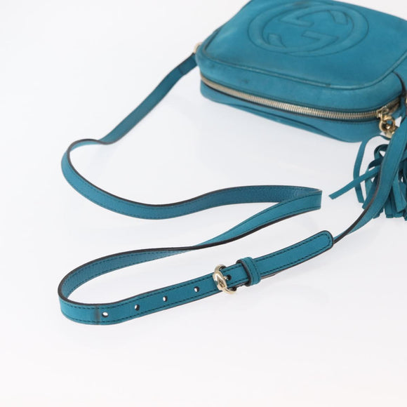 GUCCI Soho Shoulder Bag Suede Leather Blue Gold 308364 Auth 153895