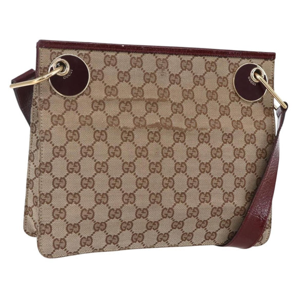 GUCCI GG Canvas Shoulder Bag Beige Gold 120841 Auth 153898