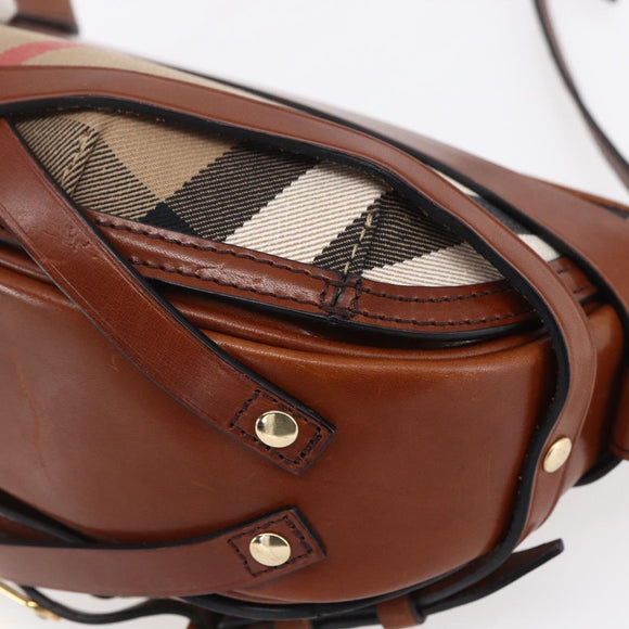 BURBERRY Nova Check Shoulder Bag Canvas Beige Gold Auth 153899
